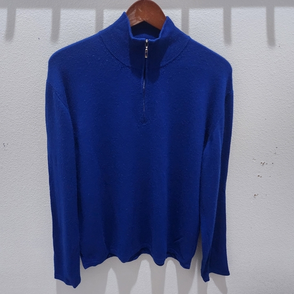 Phineas Cole Luxury Wool 1/4 Zip‎ Pullover Sweater Wool Solid Royal Blue Italy - Picture 1 of 8